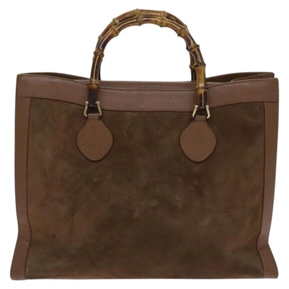 GUCCI Bamboo Hand Bag Suede Brown Gold Auth - Picture 10 of 15
